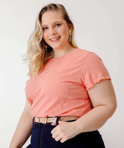 Blusa Plus Size Feminina Canelada Manga Curta Marisa