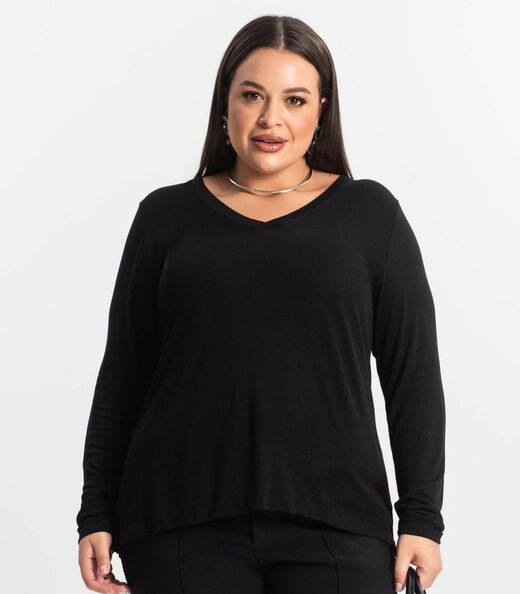Blusa Manga Longa Visco Tricot Secret Glam Preto