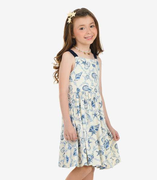 Vestido Visco Maquineta Menina Rovi Kids Bege