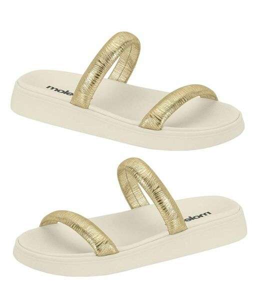 Sandália Papete Com Tiras Douradas Moleca Branco