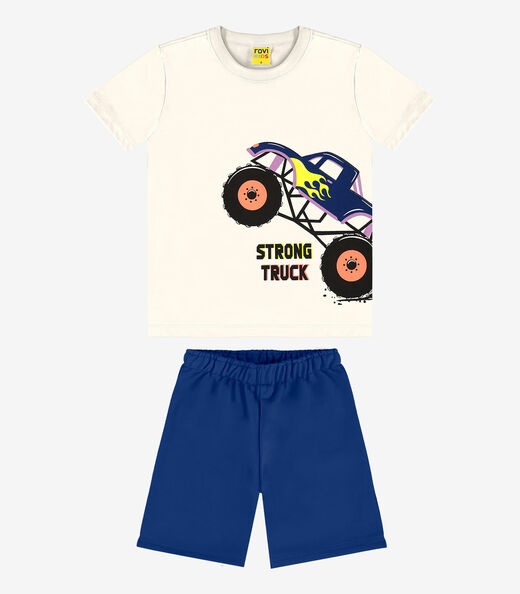 Conjunto Infantil Camiseta Com Bermuda Rovi Kids Bege