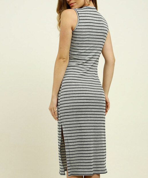 Vestido Midi Feminino Canelado Listrado Marisa