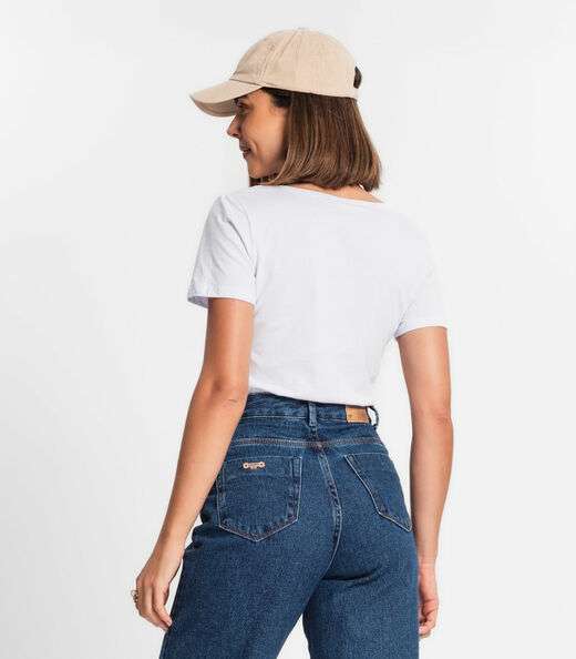 Blusa Feminina Manga Curta Decote V Rovitex Branco