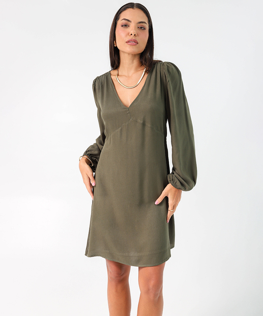 Image_ Vestido Feminino Amarração Manga Longa Marisa Verde