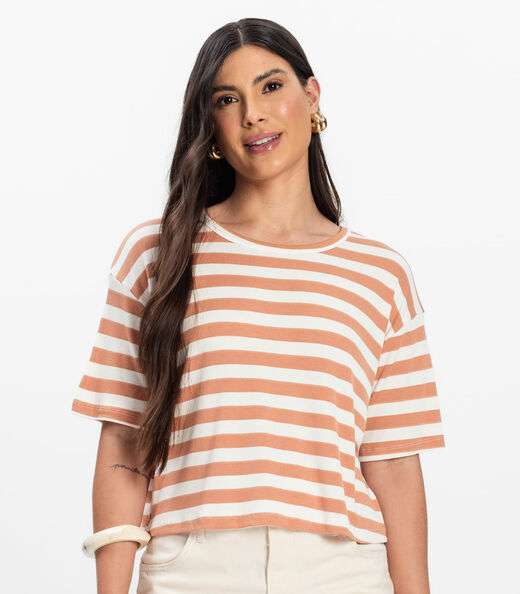 T- Shirt Feminina Canelada Infinita Cor Marrom