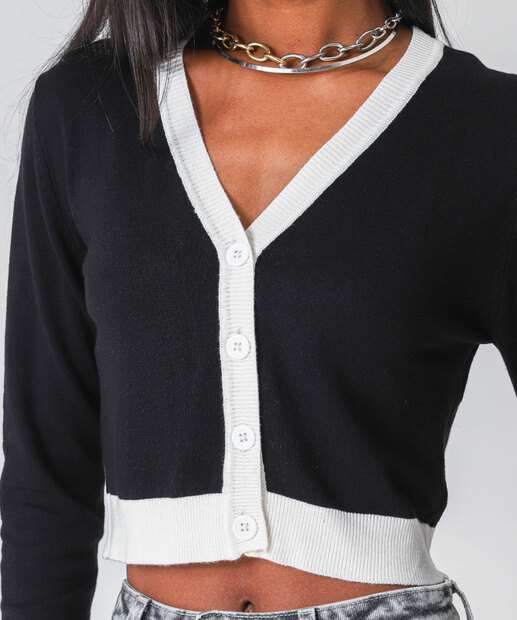 Cardigan Feminino Cropped Marisa Preto