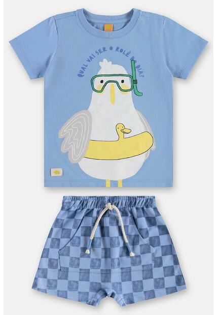 Conjunto Menino Camiseta e Bermuda Três e Já