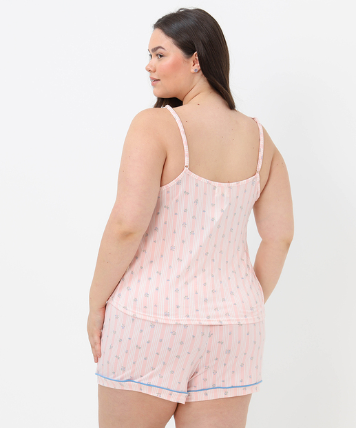 Pijama Plus Size Estampado Alças Finas Marisa Rosa