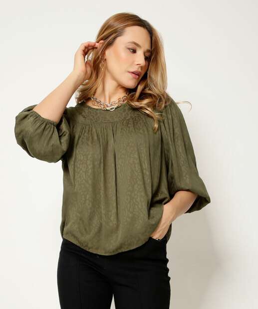 Blusa Feminina Animal Print Manga 3/4 Marisa