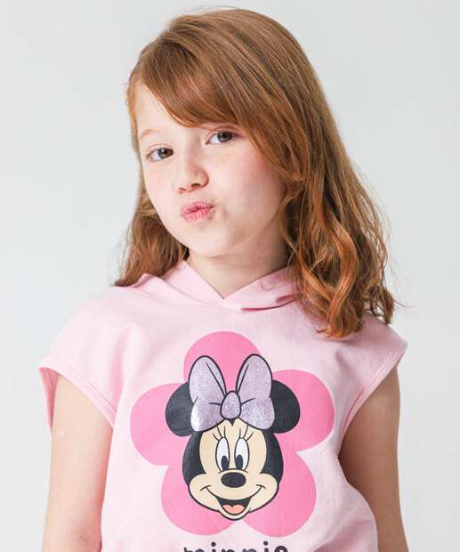 Conjunto Infantil Moletinho Minnie Rosa Tam 4 a 10