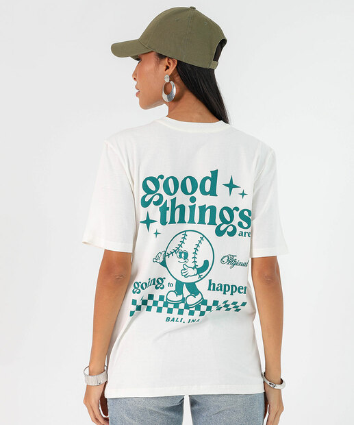 Camiseta Feminina Oversized Estampada Marisa Off White