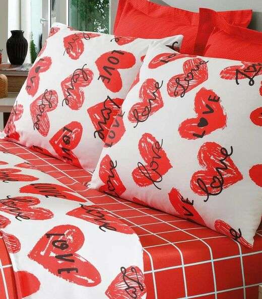 Jogo De Cama Solteiro Love 4 Peças Lar E Lazer Vermelho