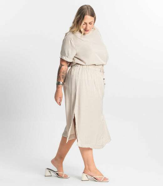 Saia Midi Plus Size Secret Glam Bege