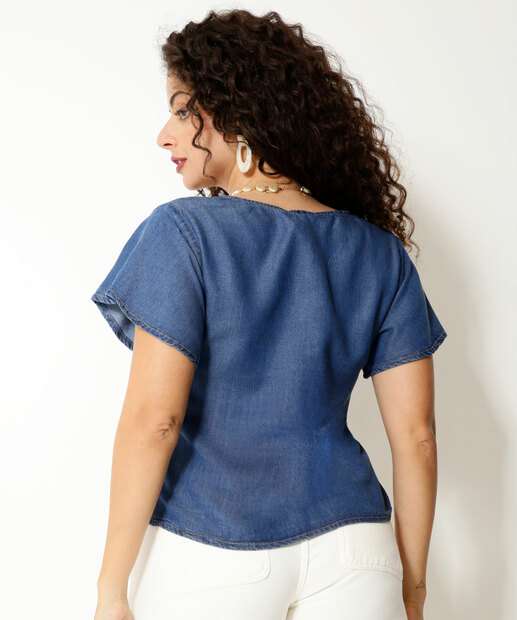 Blusa Feminina Jeans Manga Curta Marisa
