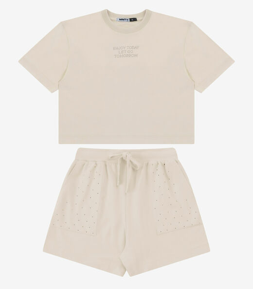 Conjunto Feminino T-Shirt Box Com Shorts Minty Bege