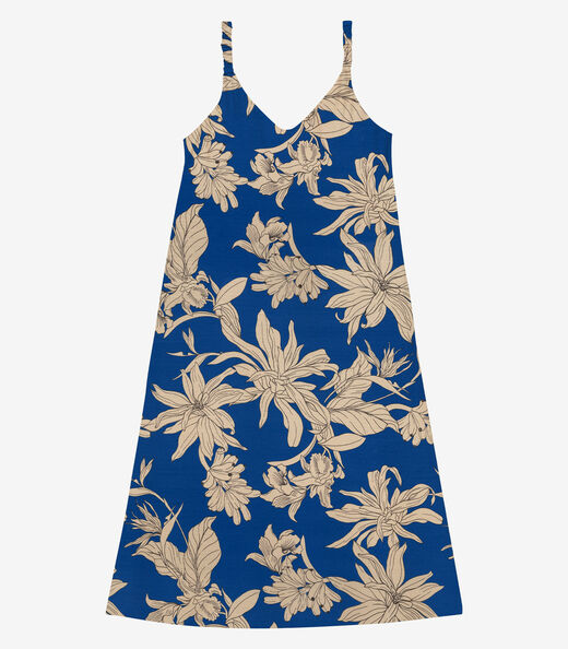 Vestido Super Midi Feminino Visco Maquinetada Azul