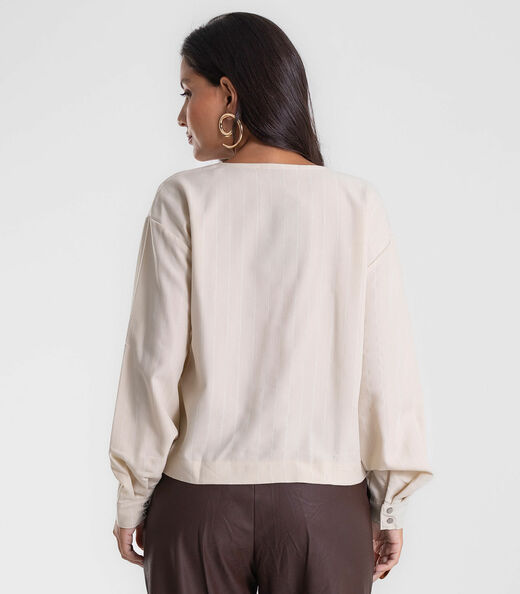 Blusa Feminina Manga Longa Listrada Endless Bege