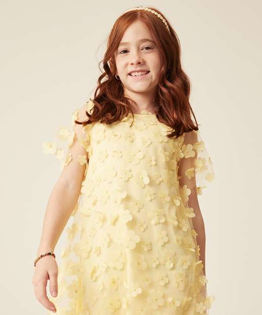 Vestido Infantil Tule Flores Marisa Tam 4 a 10 