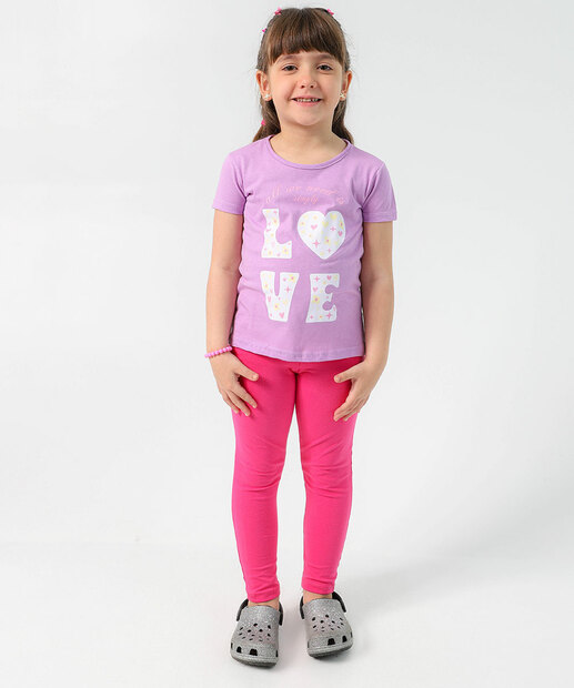 Blusa Infantil Manga Curta Estampa Love Marisa Tam 4 a 10 Lilás