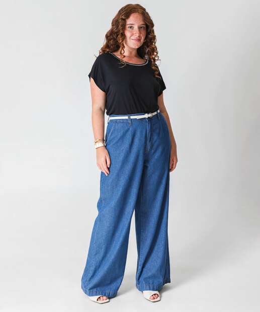 Blusa Plus Size Feminina Manga Curta Marisa Preto