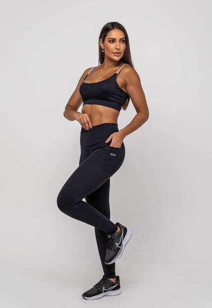 Calça Legging Suplex Poliamida Com Bolso Preto Salvatore