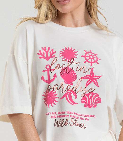 T-Shirt Oversized Feminina Dianna Bege