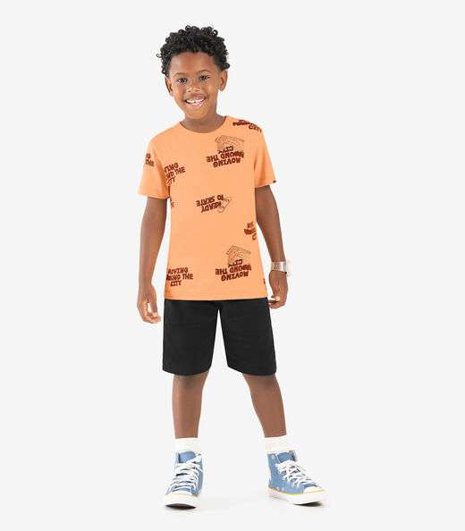 Conjunto Infantil Camiseta Com Bermuda Rovi kids Laranja