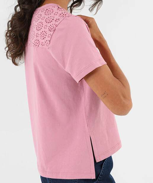 Blusa Feminina Recorte Manga Curta Marisa Rosa