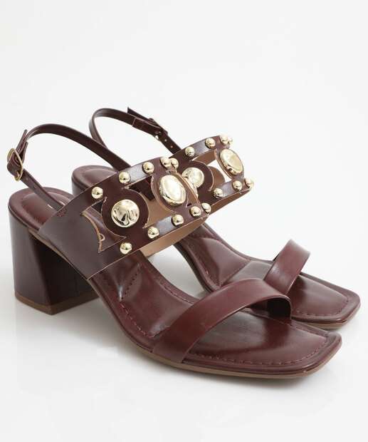 Sandália Feminina Salto Grosso Via Uno Vinho