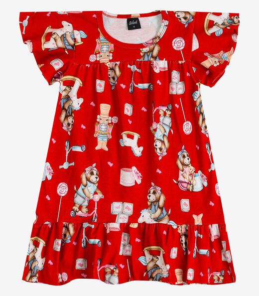 Vestido Infantil Com Manga Godê Select Vermelho