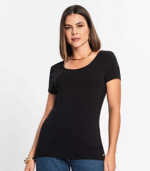 Blusa Feminina Viscotorcion Básica Rovitex Preto
