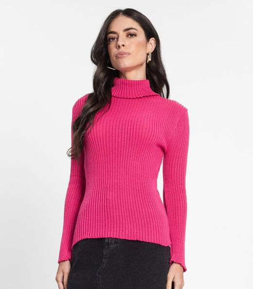 Tricot Feminino Manga Longa Gola Alta Select Rosa