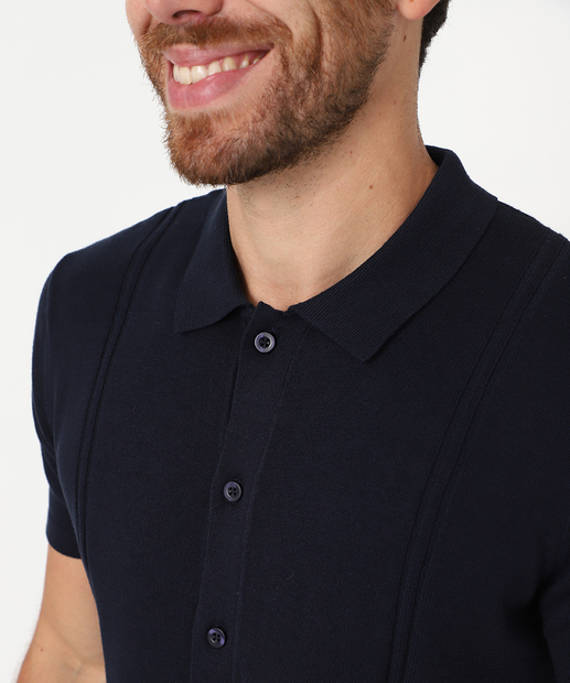 Polo Masculina Tricô Manga Curta Marisa Azul
