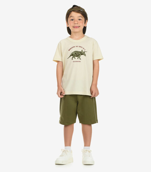 Conjunto Camiseta com Bermuda Masculino Rovi Kids Bege