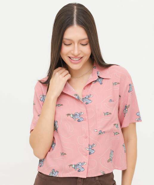 Camisa Cropped Feminina Stitch Disney