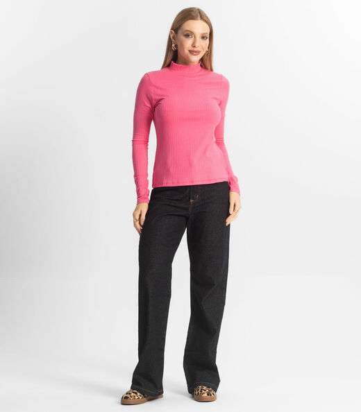 Blusa Manga Longa Feminina Canelada Select Rosa
