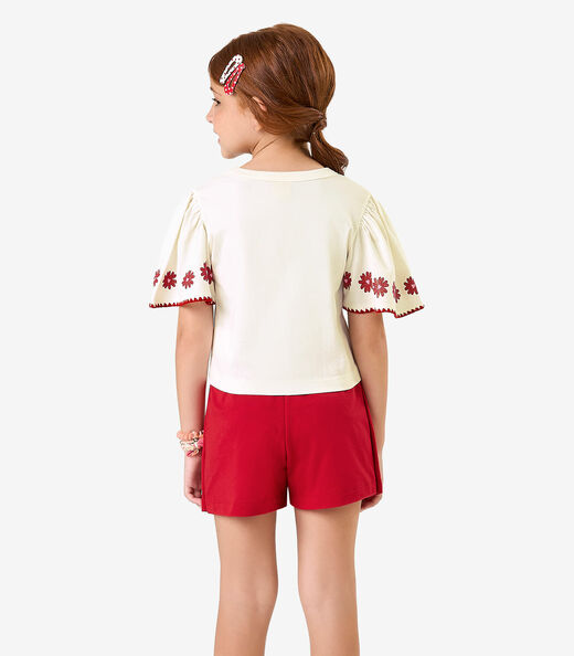 Conjunto com Shorts Saia Meia Malha Rovi Kids Bege