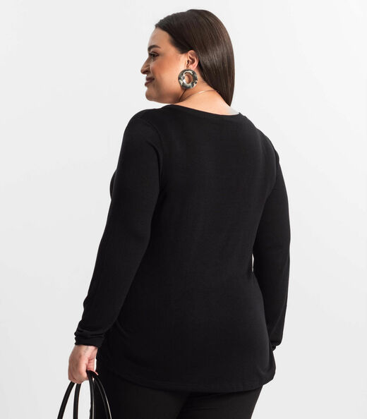 Blusa Manga Longa Visco Tricot Secret Glam Preto