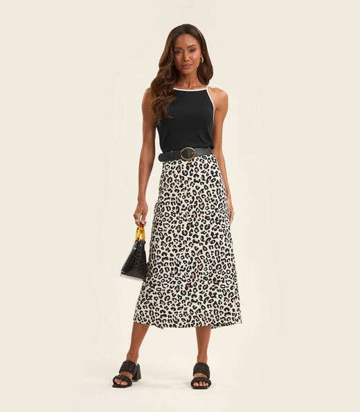 Saia Super Midi Feminina em Cotton leve Rovitex Bege