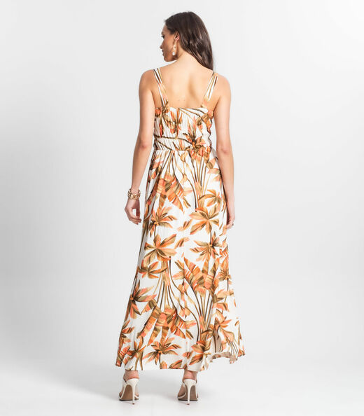 Vestido Longo Estampado Endless Bege