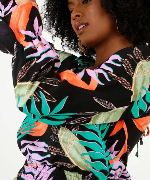Blusa Feminina Estampa Folhas Manga Longa Bufante Marisa 
