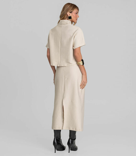 Saia Feminina Midi Moletinho Texturizado Dianna Bege