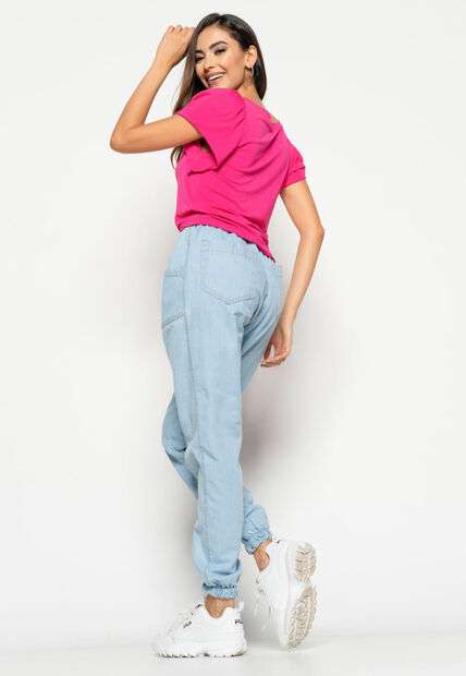 Blusa  Princesa Com Detalhe Assimétrico Malha Rosa