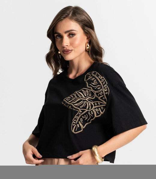 Blusa Feminina Com Bordado Endless Preto