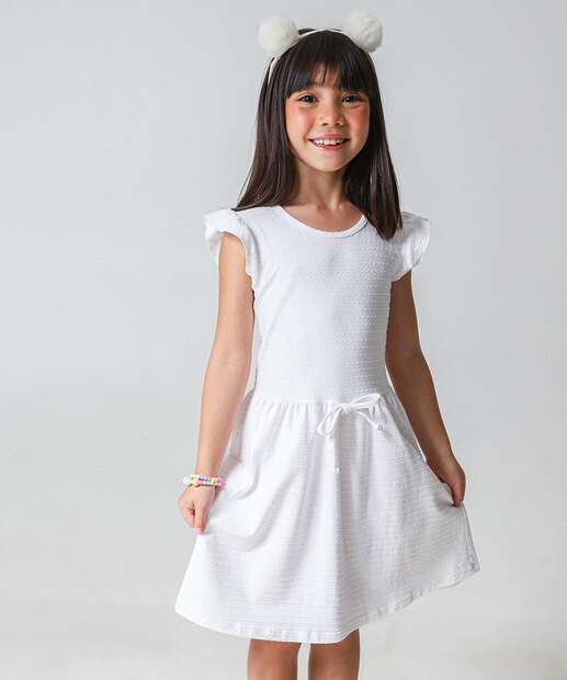 Vestido Infantil Textura Marisa Tam 4 a 10 Off White