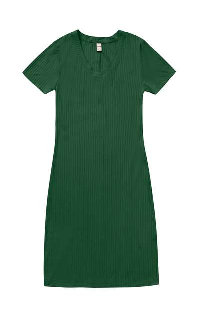 Vestido Feminino Em Ribana Canelada Rovitex Verde
