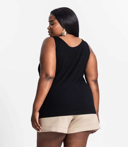 Regata Plus Size Em Ribana Canelada Secret Glam Preto
