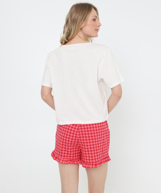 Pijama Feminino Estampado Manga Curta Marisa Off White