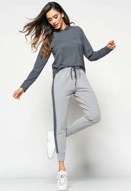 Calça  Comfy Jogger Com Faixa Lateral Moletinho MesclaeGrafite Salvatore Fashion