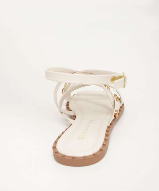 Sandália Feminina Rasteira Tiras Tachas